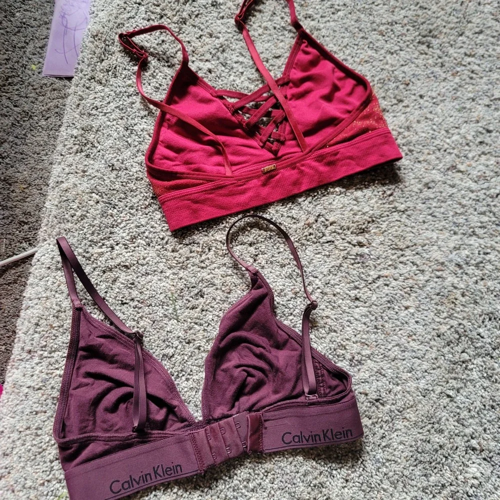 Calvin Klein & VS PINK Bralette Bundle Burgundy Plum Magenta Gold Glitter Small